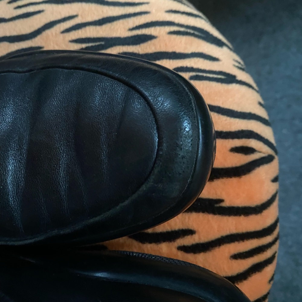 Y2k vintage PRADA linea rossa Black Leather Penny Loafers with metal logo - Picture 9 of 10